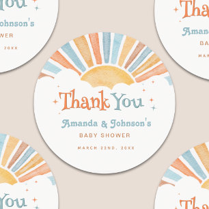 Jongen Bedankt Hier Komt de Zoon Baby Shower  Ronde Sticker