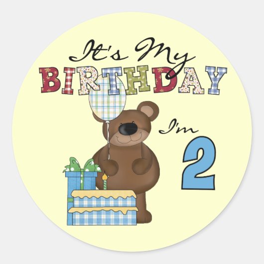 Jongen Beer 2e Verjaardag T-shirts en geschenken Ronde Sticker (Voorkant)
