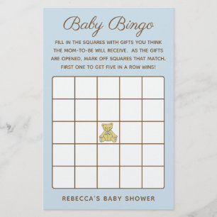 Jongen Beer Baby shower Bingo Game Flyer