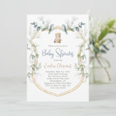 Jongen Beer Baby shower Uitnodiging - Blauw (Staand voorkant)