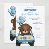 Jongen Beer in Auto Baby Shower Uitnodiging Ballon (Voorkant / Achterkant)
