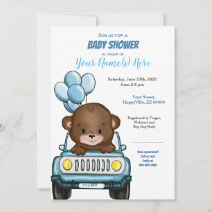 Jongen Beer in Auto Baby Shower Uitnodiging Ballon