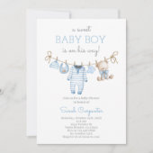 Jongen Beer Waslijn Baby Shower uitnodiging (Voorkant)