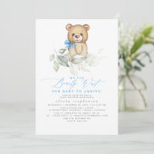Jongen Beer Waterverf Greenery Baby shower Kaart (Staand voorkant)