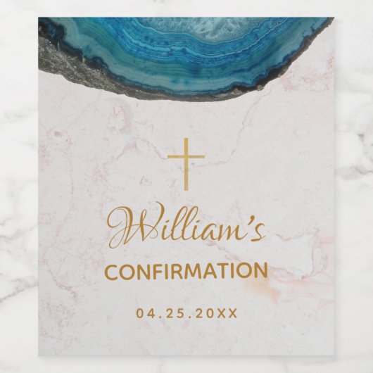 Jongen bevestiging Blauw Geode Goud Marmeren Scrip Wijn Etiket (Enkel label)