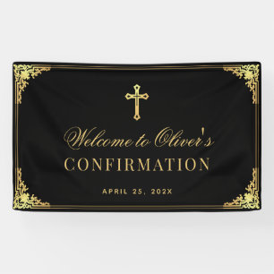 Jongen Bevestiging Elegant Zwart Nepgoud Vintage Spandoek