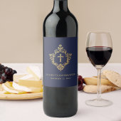 Jongen bevestiging Navy Blue Faux Gold Crest  Wijn Etiket