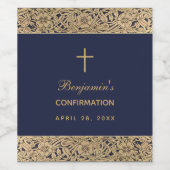 Jongen Bevestiging Navy Blue Gold Rozen  Wijn Etiket (Enkel label)