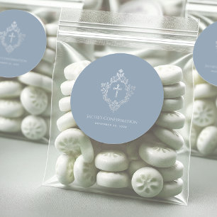Jongen Bevestiging Stof Blauw Religieus Kruis Wape Ronde Sticker