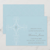 Jongen Bevestigingsuitnodiging met kruis, Initiale Kaart (Voorkant / Achterkant)