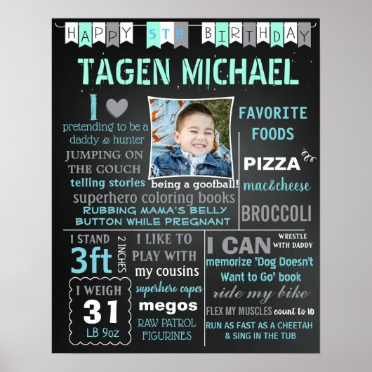 Jongen Birthday-bordbord met poster banner (Voorkant)