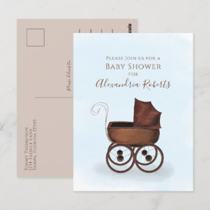 Jongen Blauw Baby shower Waterverf Carriage Briefkaart
