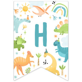 Jongen Blauw Dinosaurus Verjaardagsfeestje Vlaggetjes