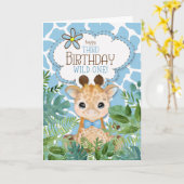 Jongen blauw Oerwoud Giraffe Theme 3rd Birthday Kaart (Gele Bloem)