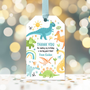 Jongen Blauwe Dinosaurus Verjaardagsfeestje Cadeaulabel