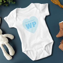 Jongen Blauwe Hart Monogram Pasgeboren Outfit Op M Romper