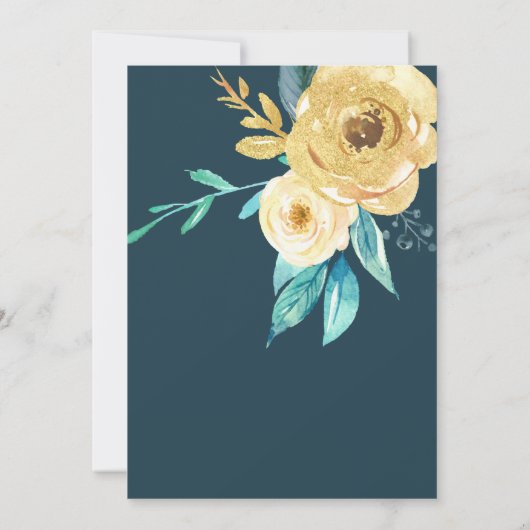 Jongen Blauwgroen Blue Gold Floral Baby shower Inv Kaart (Achterkant)