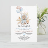 Jongen Blue Boho Teddy Bear Bearly Wait Baby showe Kaart (Staand voorkant)