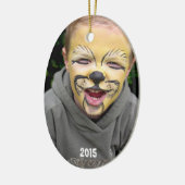 Jongen Blue Brown Frog Dot Stripes Keramisch Ornament (Links)