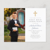 Jongen Blue Budget Cross Foto First Communie (Voorkant)