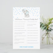 Jongen Blue Elephant Baby shower Game PRINED (Staand voorkant)