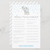 Jongen Blue Elephant Baby shower Game PRINED (Voorkant / Achterkant)
