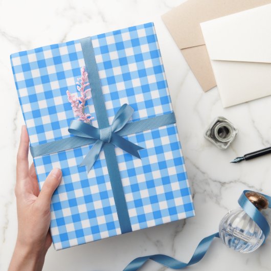 Jongen Blue Gingham Birthday Wrapping Paper Cadeaupapier (Geschenken)