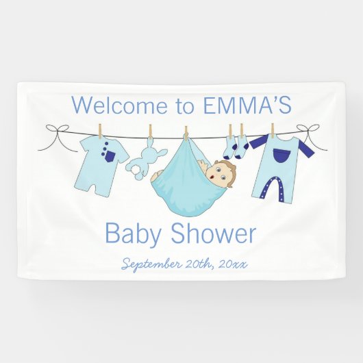 Jongen Blue-illustratie Baby shower banner (Horizontaal)