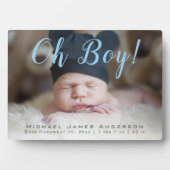Jongen! Blue Modern Script New Baby Boy Keepomwill Fotoplaat (voorkant)