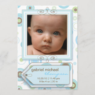 Jongen Blue Polka Dot & Stripes Baby Aankondiging