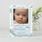 Jongen Blue Polka Dot & Stripes Baby Aankondiging (Staand voorkant)