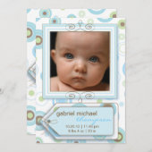 Jongen Blue Polka Dot & Stripes Baby Aankondiging (Voorkant / Achterkant)