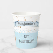 Jongen Blue Teddy Bear Birthday Party Paper Cups Papieren Bekers (Links)