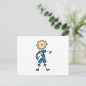Jongen Blue Uniform Stick Figuur Soccer Player Gif Briefkaart (Staand voorkant)