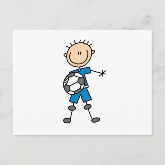 Jongen Blue Uniform Stick Figuur Soccer Player Gif Briefkaart (Voorkant)