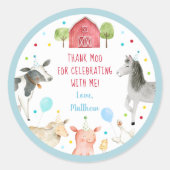 Jongen Boerderij Animal Barnyard Birthday Ronde Sticker (Voorkant)