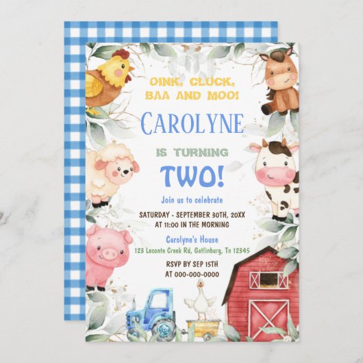 Jongen Boerderij verjaardagsuitnodiging Kaart (Voorkant / Achterkant)