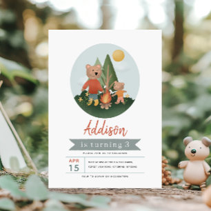 Jongen Bos Bos Kampeerder Teddybeer Verjaardag Kaart