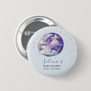 Jongen boven de maan moderne baby shower ronde button 5,7 cm