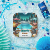 jongen bruh Barbeque Winter Pool Party 13e verjaar Papieren Bordje (Feest)