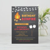 Jongen Camp Bonfire Birthday Invitation Kaart (Staand voorkant)