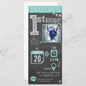 Jongen Chalkboard 1st Birthday Uitnodiging (Voorkant / Achterkant)