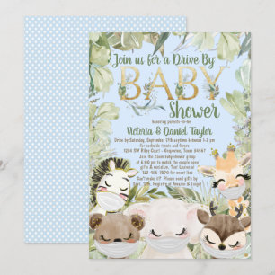 Jongen Covid Dieren Met Mondkapjes Groene Baby Sho Kaart