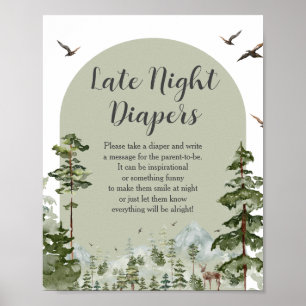 Jongen dennenboom bos berg late avond luiers poster