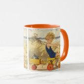  jongen die aan de strand met zandspeelgoed speelt mok (Voorkant rechts)