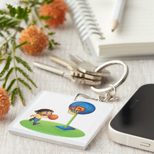 Jongen die Basketball Sleutelhanger spelen