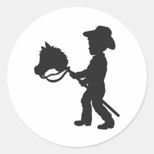 Jongen die Cowboy spelen - Kies achtergrondkleur Ronde Sticker