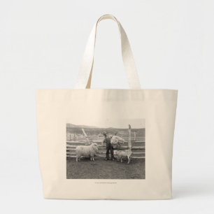 Jongen die een bundel wol vasthouden grote tote bag