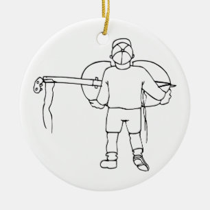 Jongen die een gebroken rugzak met een gebroken Ui Keramisch Ornament
