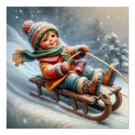 Jongen die een heuvel afsleept perfect poster (Voorkant)